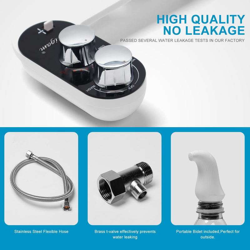 GLIGAM Bidet Attachment for Toilet Warm Water,Hot and Cold Bidet Attachment,Ultra-Slim Non-Electric Bidet Attachment for Frontal/Rear Wash, with Pressure & Angle Controls,Easy to install Black