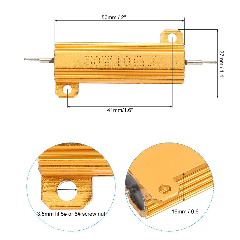 PATIKIL 2 Pieces 50 W 10 Ohm 5% Tolerance Aluminum Housing Resistors Set Resistance Assortment with Screws Wire Wound Potentiometer Power for Machines Electronics DIY Project Golden 10 Ohm 50 W