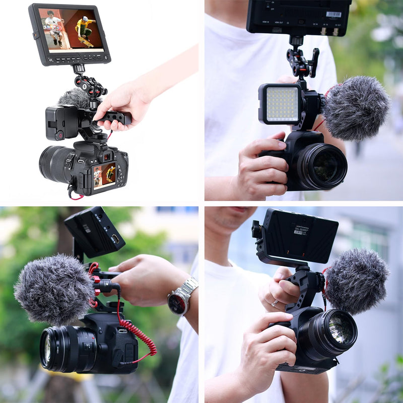 R005 Camera Top Handle Grip Hot Shoe Top Cheese Mount Universal Video Stabilizing Rig with 3 Cold Shoe 1/4" 3/8" competible with Cameras for LED Light, Microphone, Monitor for Low Angle Shoot