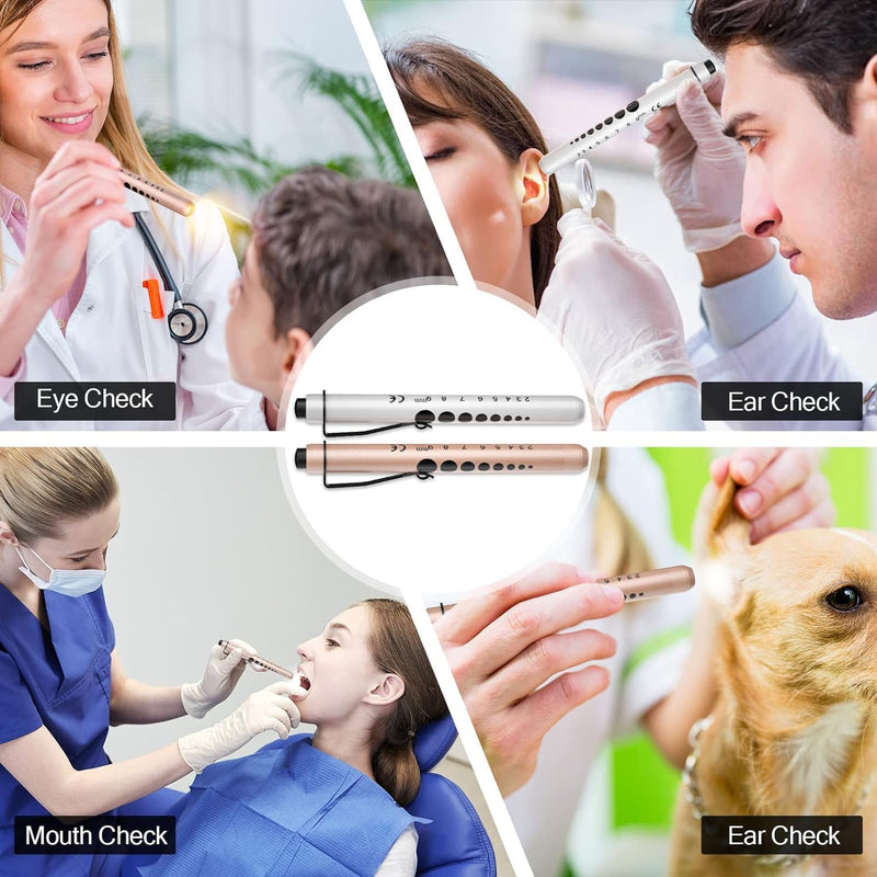 RISEMART Diagnostic Light, Pupil Light, 2 Pieces, Reusable LED Pen Lamp with Pocket Clip for Nurses, Doctors, Students, Pen Light, Gold and White