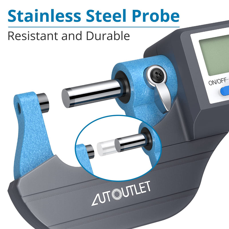 AUTOUTLET Micrometer Digital Outside Micrometer 0-25mm/0.001mm, High Precision LCD Digital Micrometer Micrometer Caliper Length Measuring Tool Micrometer 0.001mm(0.00005")