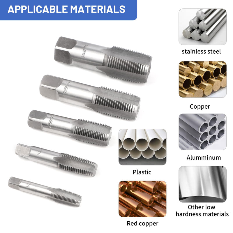 SWAWIS 5 piece pipe tap set tap tap G1/8、G1/4、G3/8、G1/2、G3/4 thread re-drill machine tap hand tap repair of pipe thread connections