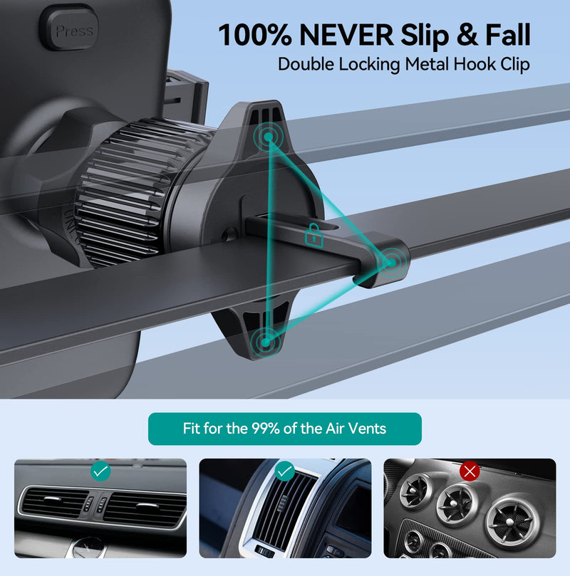 Car Phone Holder Mount, [Military-Grade Suction & Super Sturdy Base] 3 in 1 Universal Phone Mount for Car Dashboard Windshield Air Vent Hands Free Car Mount for iPhone Android Smartphone Black
