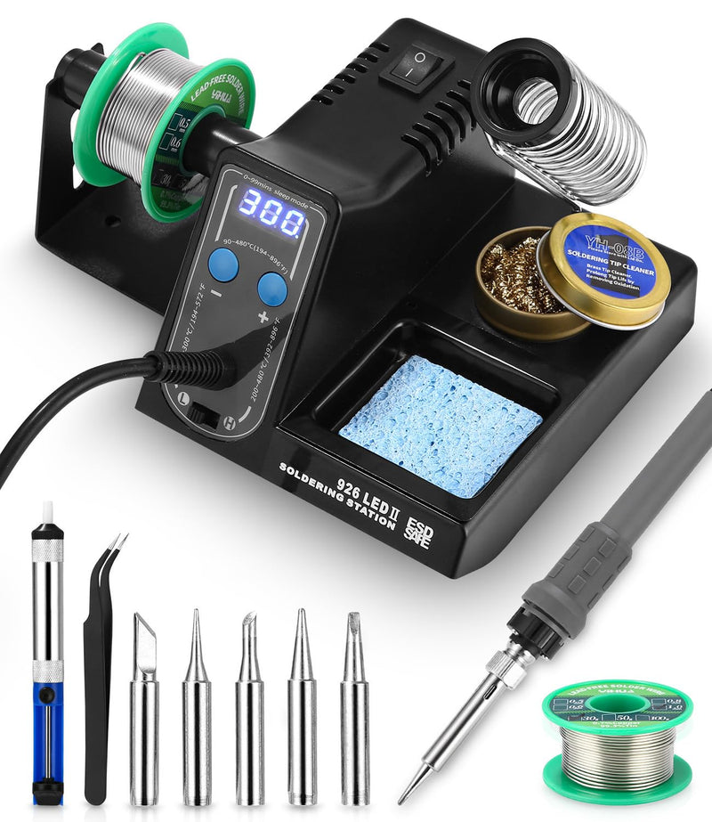 FAOKZE soldering station 60W, soldering iron set 90°C ~ 480°C adjustable temperature with display desoldering pump soldering iron stand 5 soldering tips fine soldering iron soldering set for hobby soldering