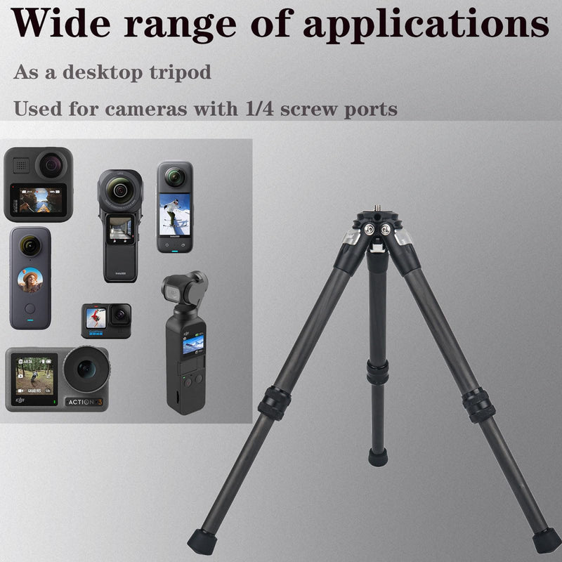 True Carbon Fiber Mini Tripod Desktop Tabletop Stand Tripod for insta360 Insta 360 ONE X X2 X3 RS Gopro Go pro Hero 12 11 9 8 7 6 5 DJI Smooth 4, Osmo Mobile, Ronin-S Accessories (Silver) Silver