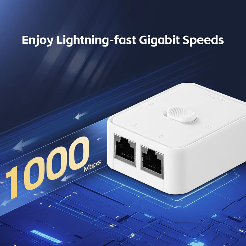 Gigabit Network Switcher, 10/100/1000Mbps, 2 in 1 Out 1 in 2 Out YuLinca Network Selector, Bidirectional Manual switcher for Cat 5, Cat 5e and Cat 6