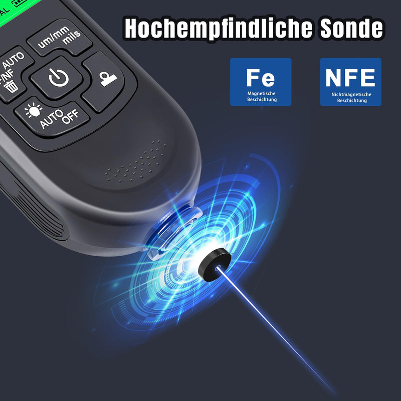 Digital Coating Thickness Gauge, Ultra High Precision Probe, Lackmil Thickness Gauge for Measuring Paint Thickness in the Automotive Industry black