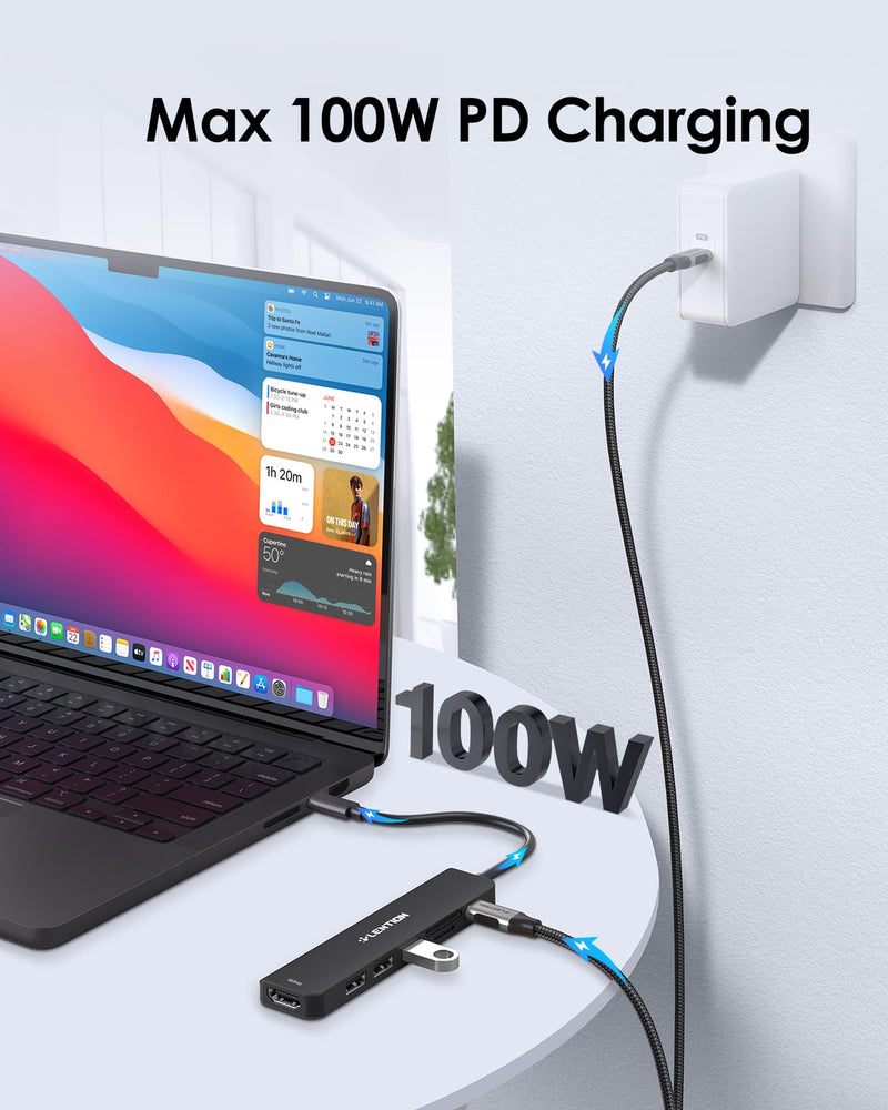 LENTION USB C Hub with 100W Charging, 4K@60Hz HDMI, Dual Card Reader, USB 3.0 & 2.0 Compatible 2024-2016 MacBook Pro, New Mac Air/Surface, Chromebook, More, Stable Driver Adapter (CB-CE18p.Black) Black