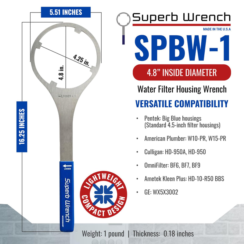 Superb Wrench SPBW-1 Heavy Duty Metal Water Filter Housing Wrench (4.8 inch Inside Diameter)