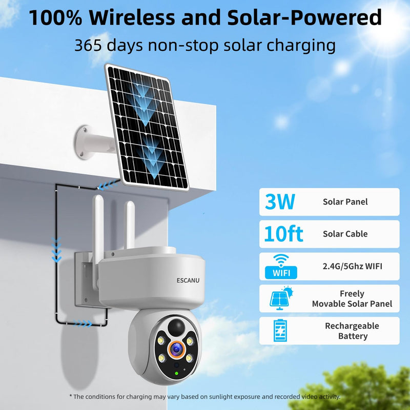 Wireless Home Security Cameras,Solar Power PTZ Outdoor Cameras,Motion Detection,Night Vision,Water-Proof,2-Way Audio,No Subscription Fee,Cloud/SD Card Storage Add-on IPC