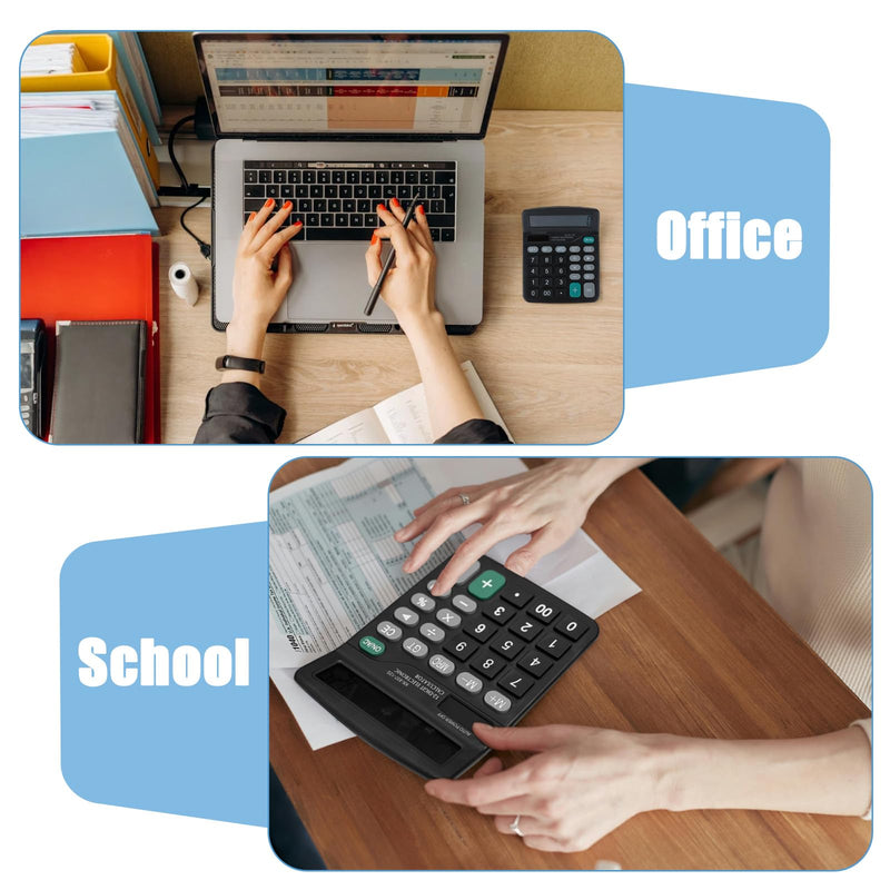 8PCS Desktop Calculators 12-Digit Dual Solar Power Calculator Handheld Basic Office Calculators with Large LCD Display and Big Sensitive Button for Office, School, Home (Black) 8
