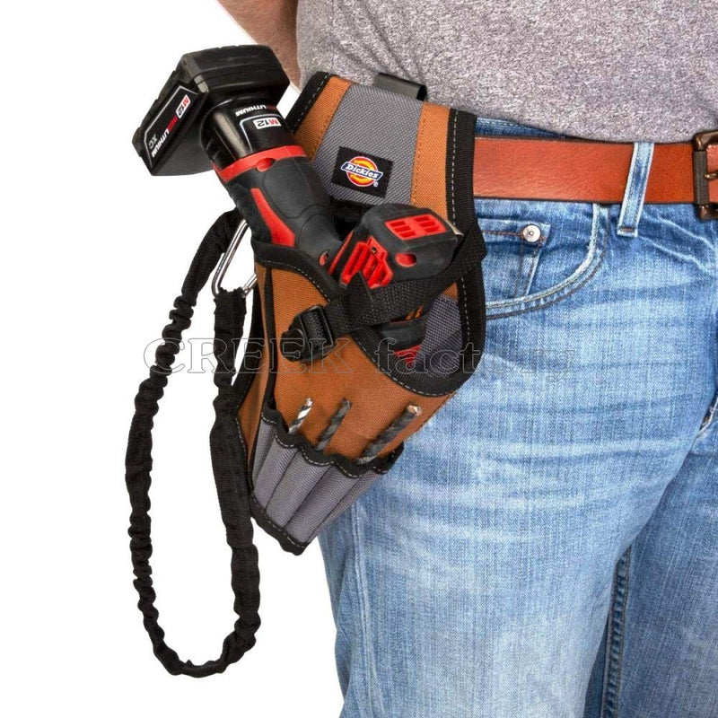 Dickies 5-Pocket Drill Holster with Safety Tether, Universal-Fit Steel Tool Belt Clip