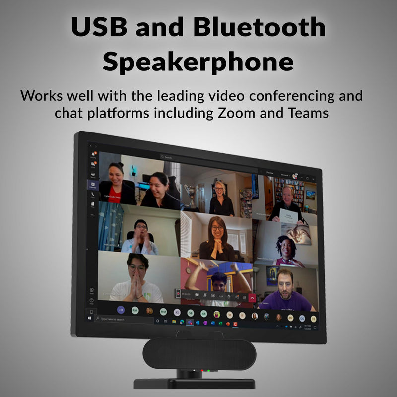 Cyber Acoustics USB & Bluetooth Speaker Bar (CA-2890PRO) USB Powered Speaker with Speakerphone for PC and Bluetooth for Smartphones, Clamps to Monitors up to 2 Inches Thick USB & BT - Pro