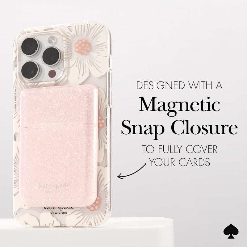 Kate Spade New York Magnetic Flip Phone Wallet/Card Holder - Compatible with MagSafe Phones and Cases - That Sparkle Pink