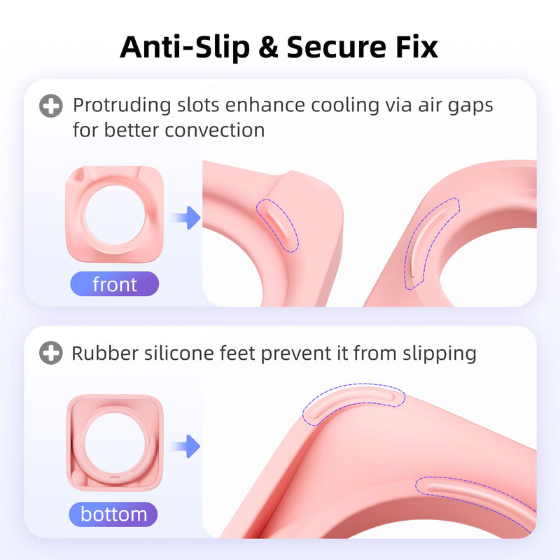 ELETIUO Desk Stand for Mac mini M4/M4 Pro 2024,Silicone Desktop Mount with Heat Dissipation,Anti-Slip Base,Easy Power Button Access,Space-Saving for Improved Cooling & Desk Organization,Pink Pink