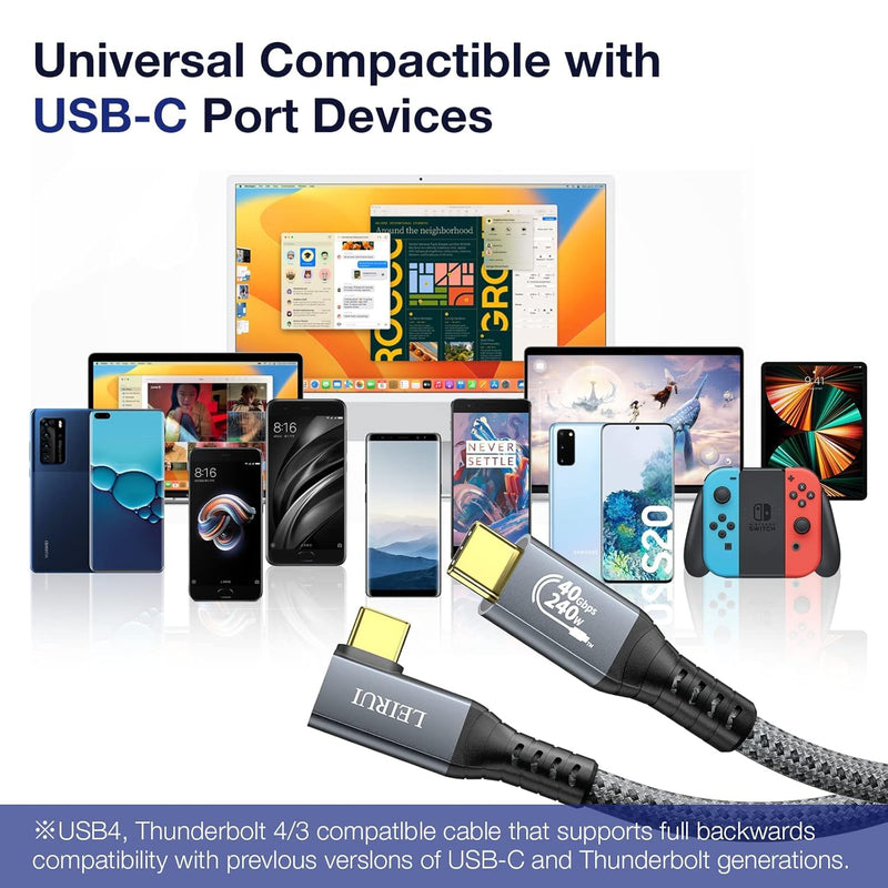 240W USB-IF Certified Thunderbolt 4 Cable, 40Gbps Data Transfer & 8K@60Hz Video Output, Right Angle USB4 Fast Charging, USB C to USB C Cable for iPhone 15 Pro, Laptop, Hub, Docking, Monitor 5FT 240W