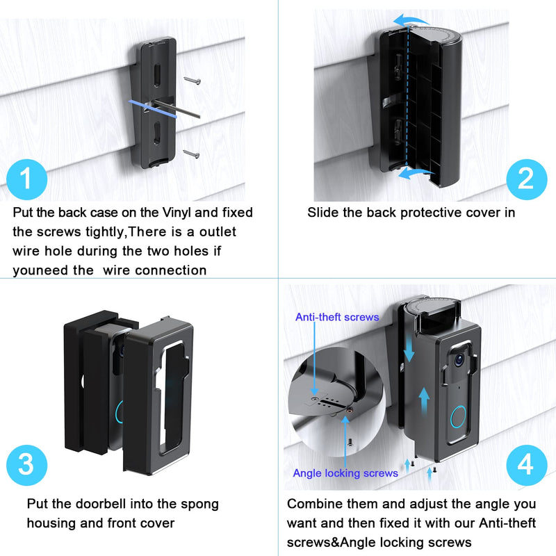 Vinyl Siding Mount Compatible with Blink Doorbell, ajustable Angle 30-140 degree (4" Standard Vinyl Siding Only) for Blink Doorbell Camera 1st Gen 2022(Not for 2nd Gen 2025) Black