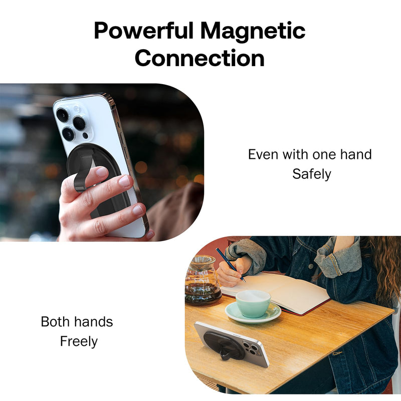 Magnetic Finger Phone Grip for MagSafe Stand, Phone Grip Strap Holder as Kickstand, Magnetic Phone Grip Holder, for iPhone 15/14/13/12 Series, Transparent Clear