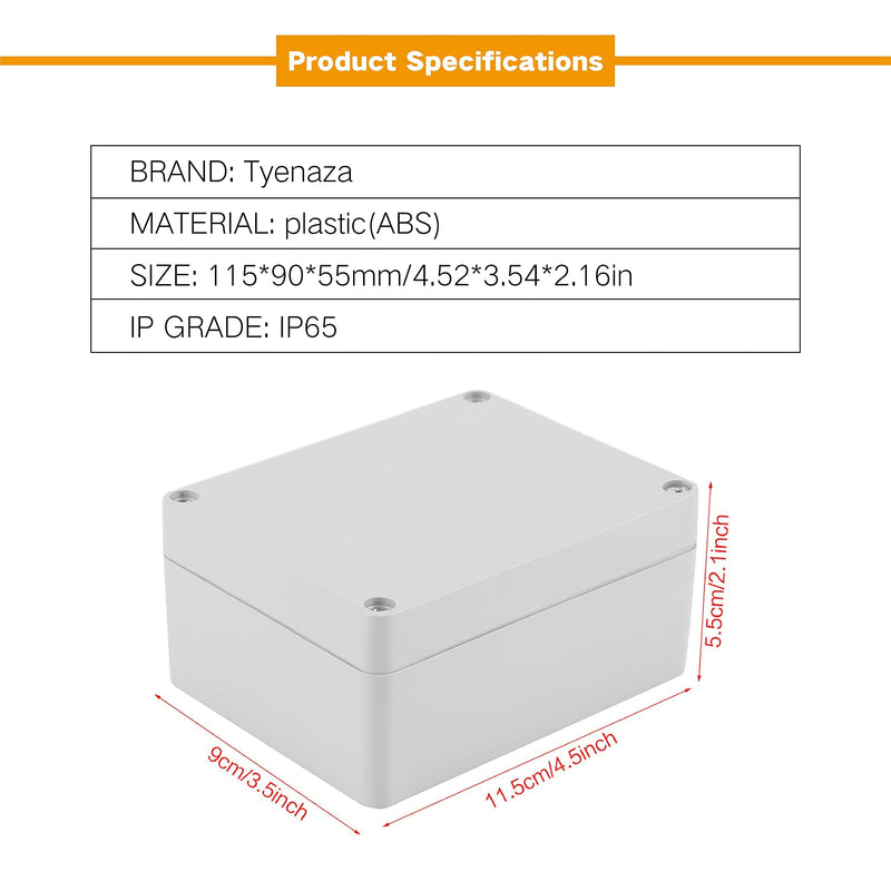 Junction box, 15 size selection, junction box, waterproof IP65 junction box, surface-mounted junction box, ABS electrical junction boxes, DIY plastic case, distribution box (11.5 x 9 x 5.5 cm), 115 x 90 x 55 mm
