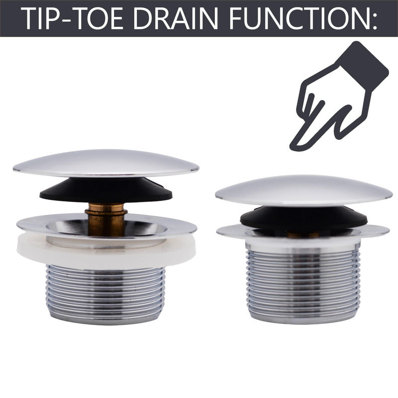 Westbrass D398R-26 1-1/2" NPSM Coarse Thread Mushroom Tip-Toe Bathtub Drain Stopper, Polished Chrome 1-Pack