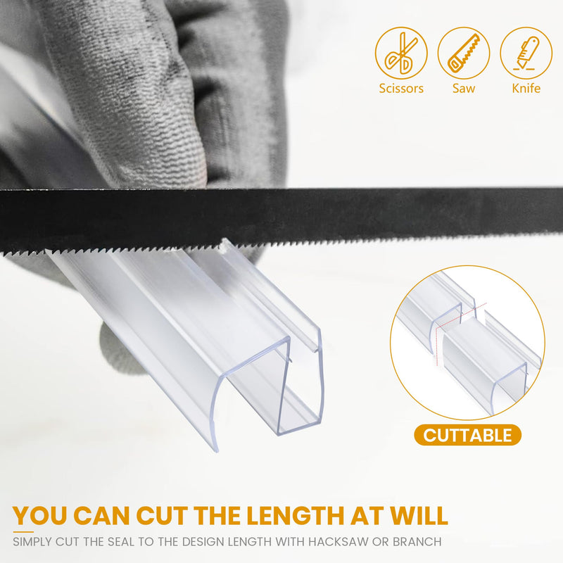Bathroom Shower Glass Door Bottom Seal Strip, 2PCS 36 Inch Long Clear PVC Seal Strips for 1/4"(6mm) Thick Framless Glass Door Panel 1/4" (6mm）X 36"