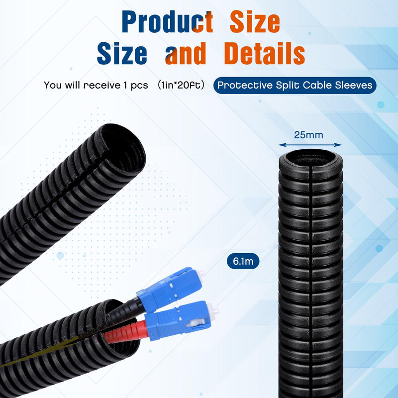 1 Inch x 20 ft Split Wire Loom Tubing Protector Flexible Conduit Hose Wire Protector Tubing Plastic Electric Wire Cover Automotive Wire Insulation Sleeves 1 Inch X 20 Ft