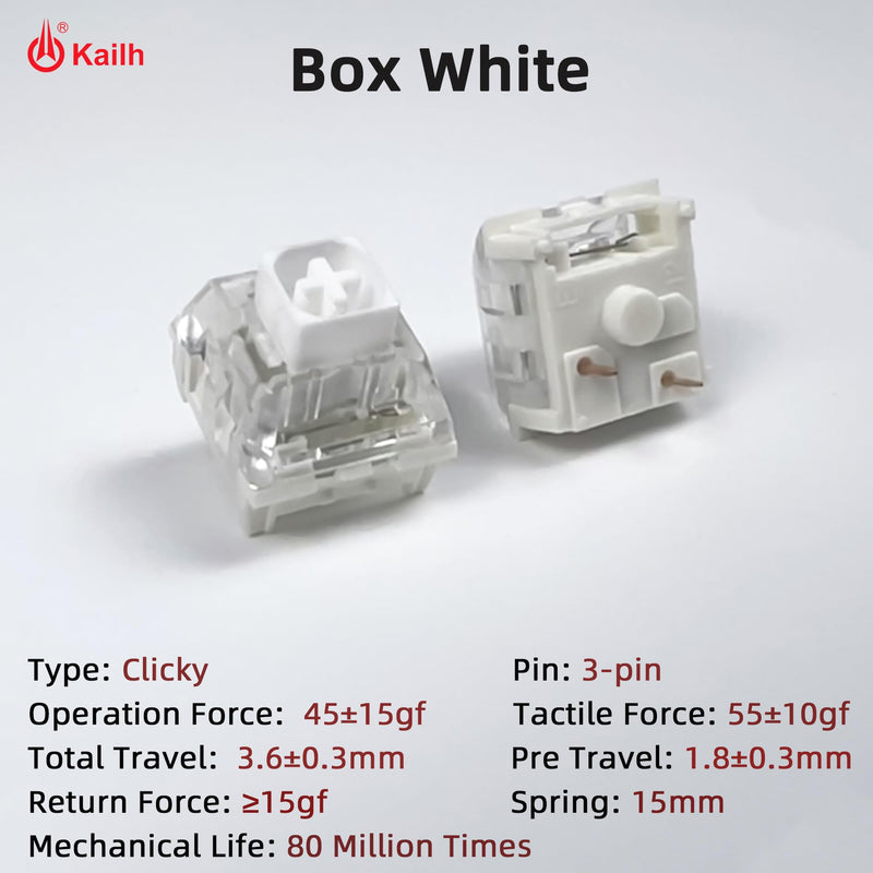 Kailh Box White Clicky Keyboard Switch,3-pin 45gf Pre-Lubed Dustproof Waterproof RGB SMD Key Switches for Mechanical Gaming Keyboard(White,90pcs) 90Pcs
