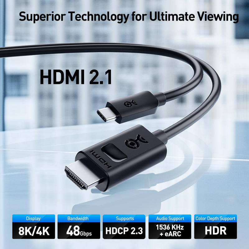Cable Matters Unidirectional USB C to HDMI 2.1 Cable - 6ft, Support 4K@240Hz and 8K@60Hz, HDR - Thunderbolt 4, Thunderbolt 5, USB 4 Compatible with MacBook Pro, XPS, ThinkPad - Max 4K 60Hz on macOS 6 Feet