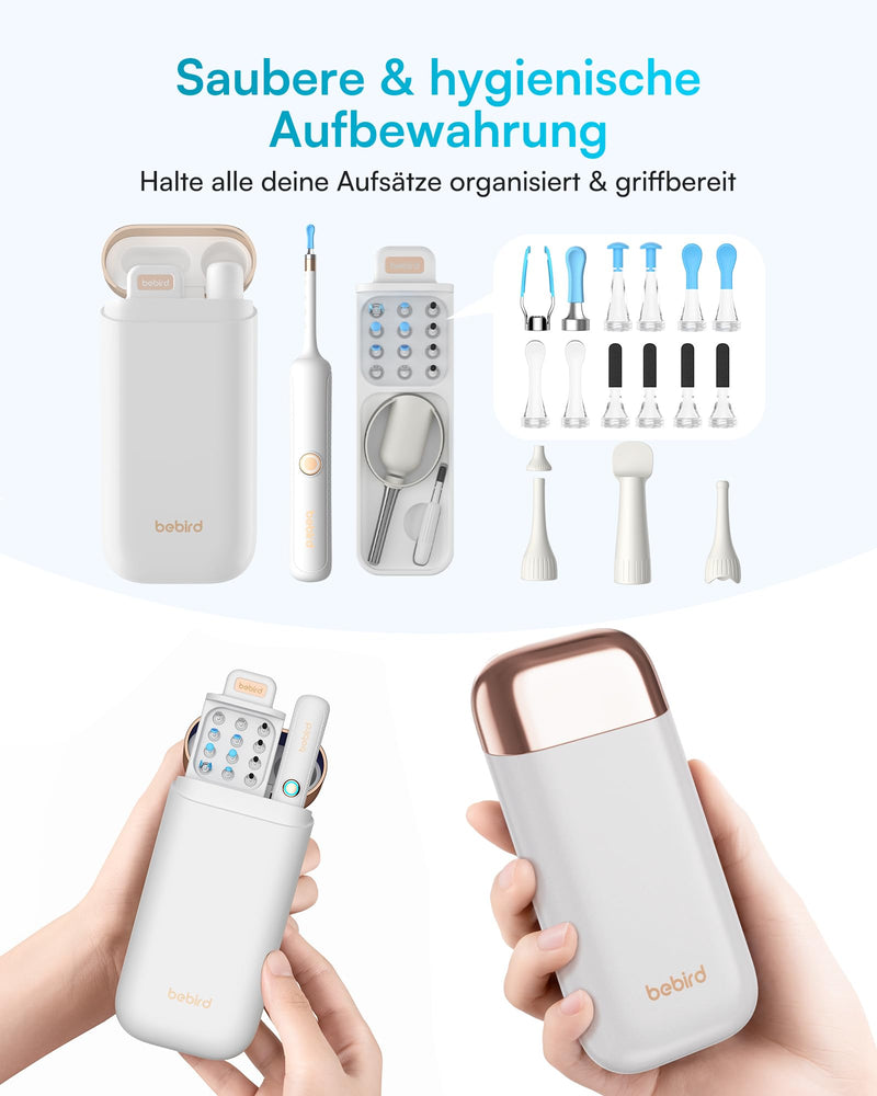 BEBIRD Ear Wax Remover with Camera, 1920P HD Flexible Ear Cleaner, Complete Set with Tweezers and 13 Attachments for Safe Home Cleaning - White