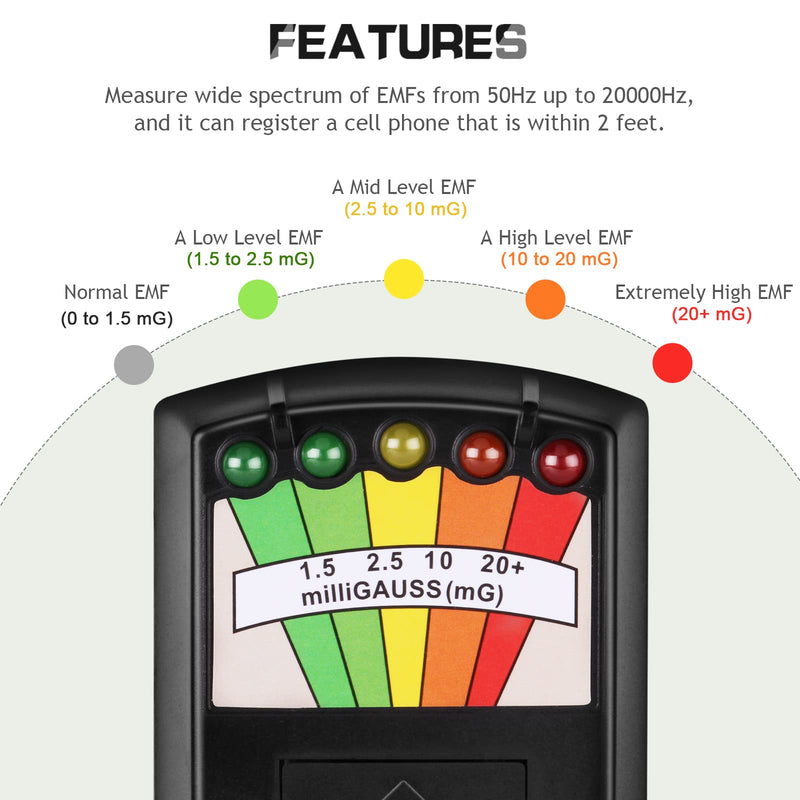 color tree Handheld LED EMF Meter Magnetic Field Ghost Hunting Detector Electromagnetic Paranormal Devices Tester 50Hz-20,000Hz Black