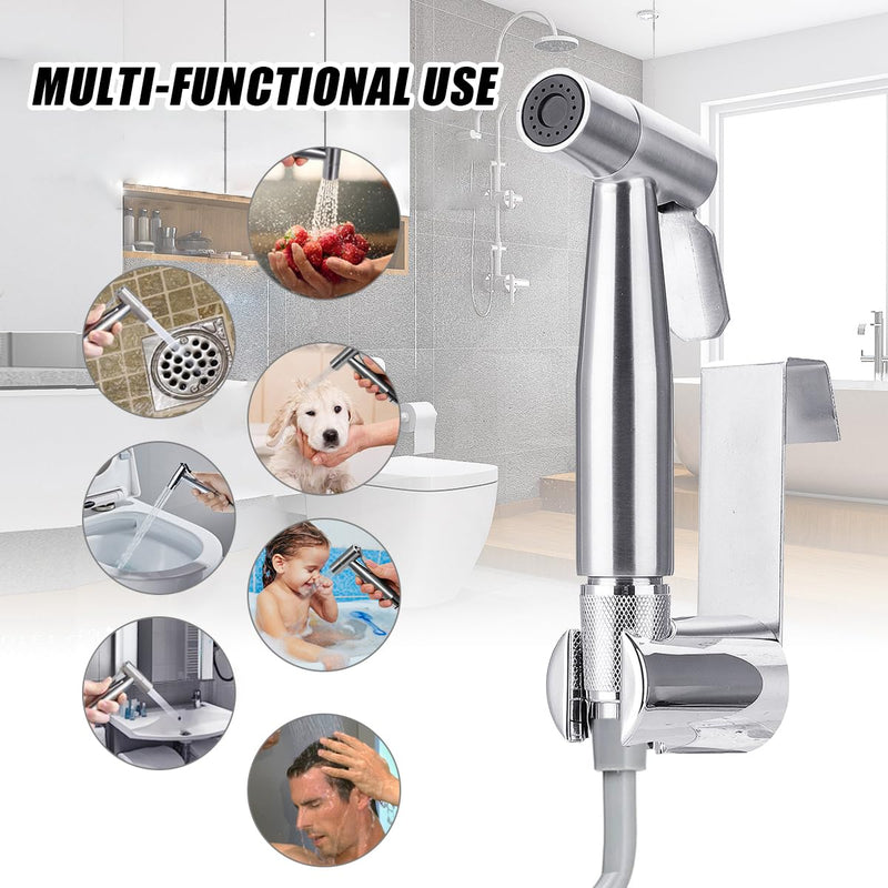 Handheld Bidet Sprayer for Toilet Kit,Adjustable Water Pressure,Stainless Steel Diaper Sprayer Set,Hand Held Head for Personal Hygiene and Pets Cleaning with Retractable Spring Hose and Holder