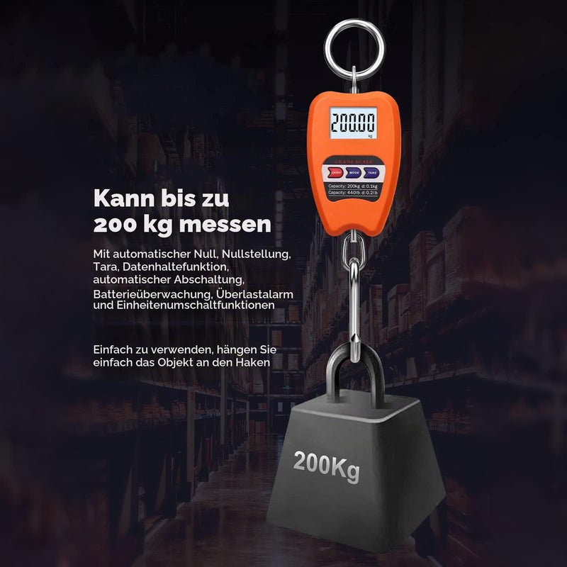 Portable Digital Hanging Scale, Precise 200 kg Load Capacity, Multifunctional Mini Handheld Scale with LCD Screen for Agriculture, Hunting, Fishing, Workshop, Home