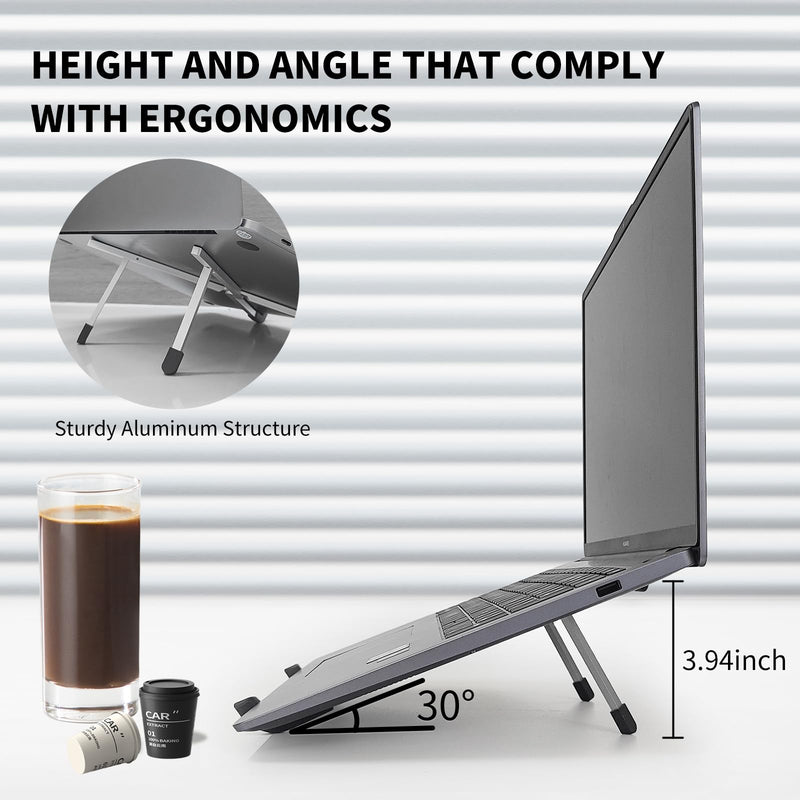 Protable Laptop Stand for Desk,Foldable Laptop Riser Holder,Ventilated Cooling Notebook Mount Computer Stand for 10-15.6” Laptops,Tablets，Aluminum Silver