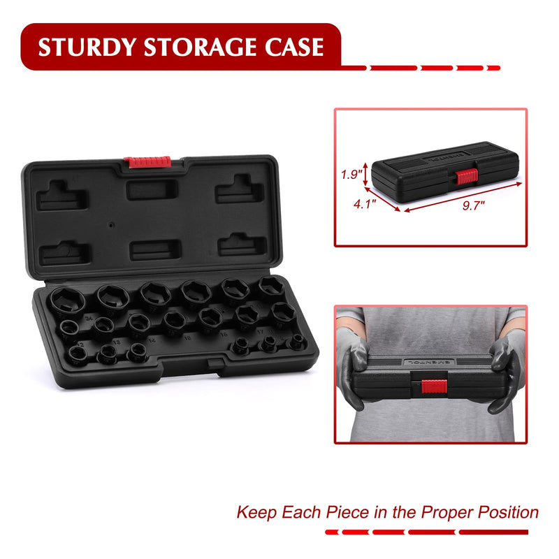 EMENTOL 19 Pieces 3/8" Drive Low Profile Nano Impact Socket Set, 6mm-24mm, Metric Stubby sockets, CR-MO 3/8" Drive (6mm-24mm)