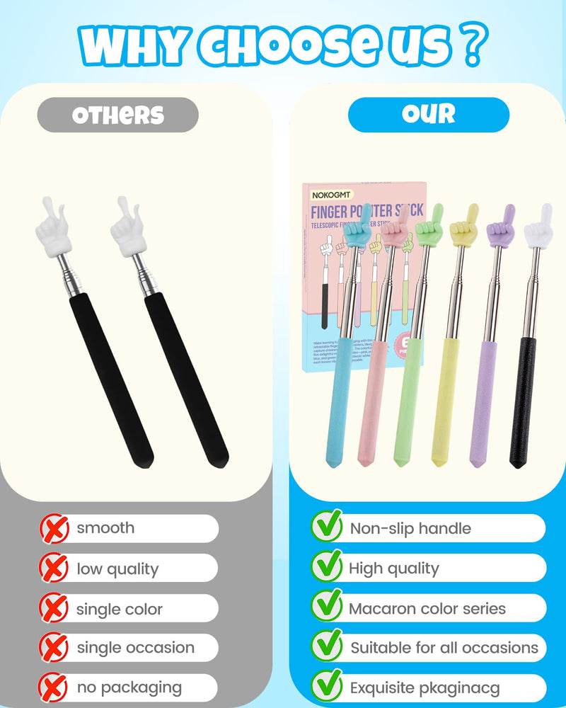 6PCS Finger Pointer Stick for Classroom – Extendable Teacher Pointer Stick and Pointer Finger Tool – Colorful Hand Pointer Stick for Presentations–Telescopic Pointer Stick–Classroom Essentials