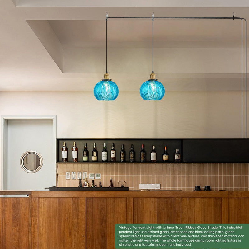 Blue Glass Plug-in Pendant Light,Farmhouse Hanging Lights with in Cord Globe Glass Hanging Lamp with a Switch Wire for Dining Room Bedroom Kitchen Island E26 Blue-Plug in 1Pcs