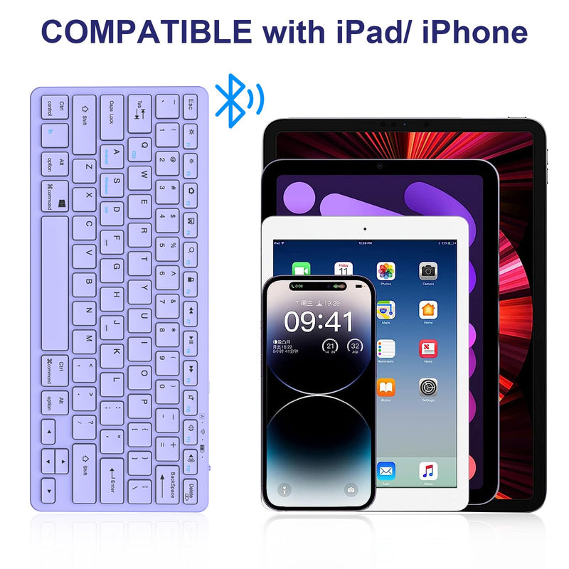 Ultra-Slim Bluetooth Keyboard Wireless Keyboard Compatible iPad 10th/iPad 10.2(9th/8th/7th Generation),iPad Air 5th/4th, iPad Pro 11/12.9, iPad 9.7, iPad Mini and All Bluetooth Devices (Light Purple) Light Purple