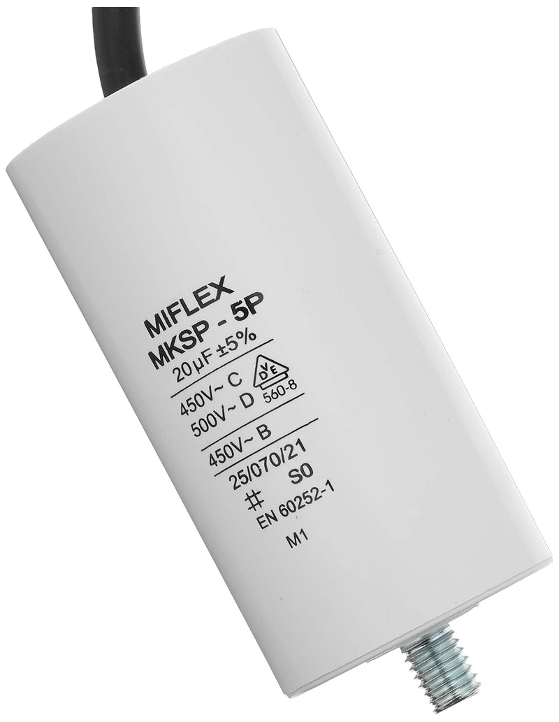 Starting capacitor motor capacitor 20µF 450V 40x78mm cable M8; Miflex ; 20uF single
