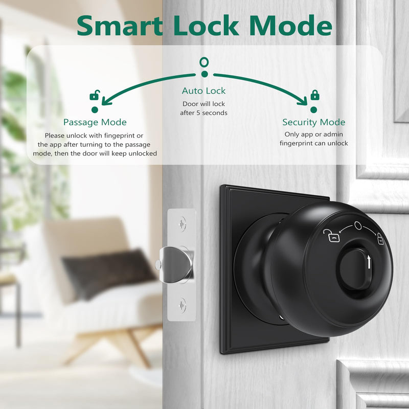GeekTale Fingerprint Door Lock for Bedrooms, Fingerprint Door Knob with Lock, Smart Door Lock, App Control, Back-up Keys, Thumbprint Door Knob for Bedrooms, Office, Apartment Oil Rubbed Bronze-Rectangle