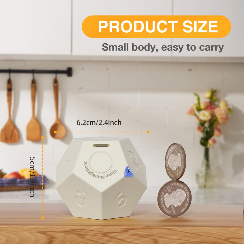 12-Sided Cube Flip Timer Kitchen: Cooking Kid Study Classroom Yoga Workout Game Gym Countdown Timers 1/3/5/10/15/20/25/30/45/60/90min (White) White