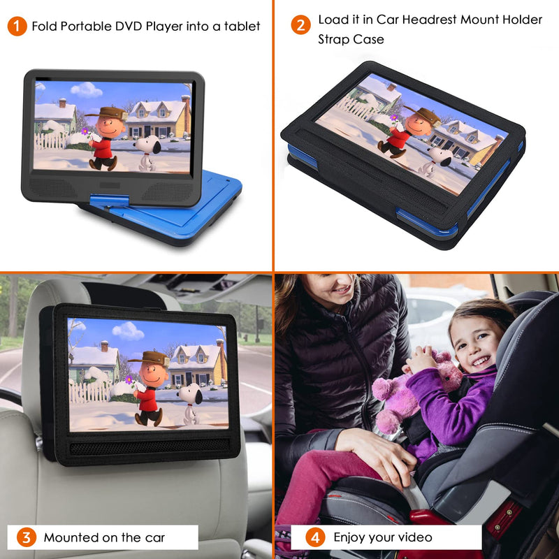 Portable DVD Player Headrest Mount Holder Car Headrest Mount Holder Strap Case for Swivel & Flip Style Portable DVD Player with 10 inch to 10.5 inch Screen (XCZB-10)