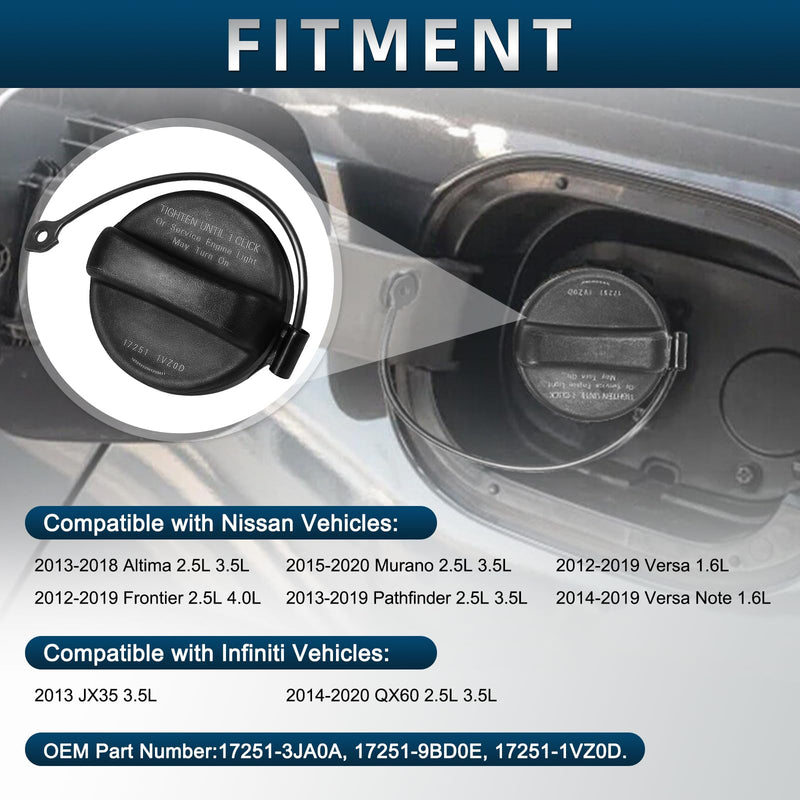 Fuel Tank Cap Gas Cap Compatible with Nissan 2013-2018 Altima, 2012-2019 Frontier, 2015-2020 Murano, 2013-2019 Pathfinder, 2012-2019 Versa, Infiniti JX35 QX60 Replace# 17251-3JA0A, 17251-9BD0E