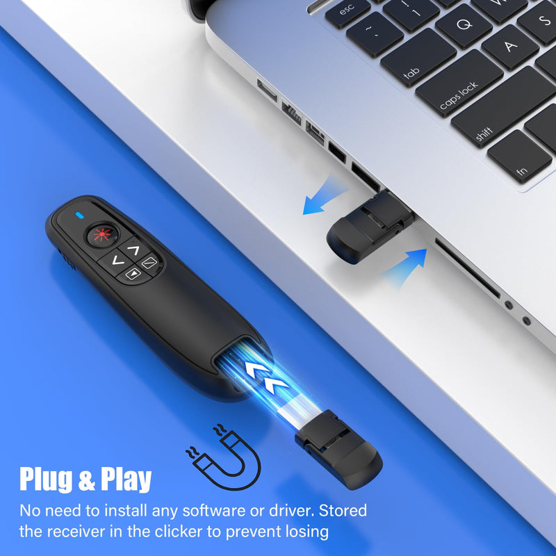 Presentation Clicker Wireless Presenter Remote Clicker, USB C PowerPoint Clicker for Presentation with Laser Pointer, RF 2.4GHz Computer Pointer Clicker Slide Advancer for Google Slides,Mac,Laptop Black