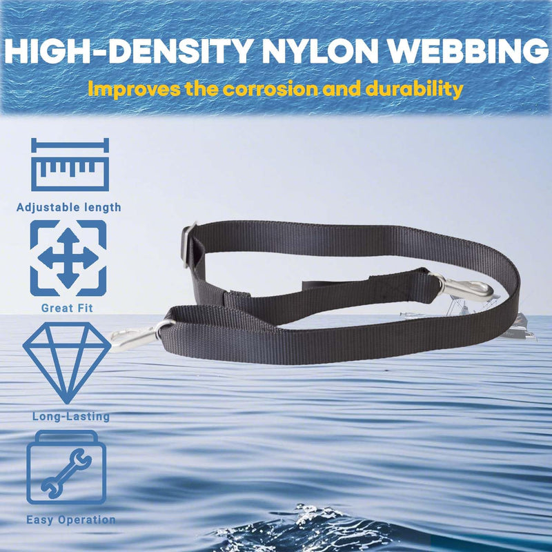 Adjustable Black Bimini Top Straps, 2 Pcs Marine Webbing Nylon Bimini Top Strap, Heavy Duty Boat Canopy Straps 24 Inch - 60 Inch,Stainless Steel Boat Awning Hardware Accessories