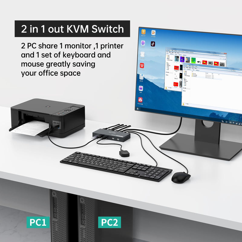 MT-VIKI USB 3.0 KVM Switch HDMI, (3 USB-A+ 1 USB-C), 4K@60Hz/2K@144Hz KVM Switcher, 2 Computers 1 Monitor KVM with 4 USB 3.0 Port