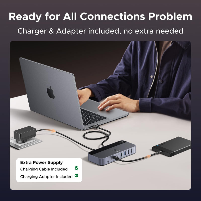 UGREEN 2-in 7-Out USB 3.0 Switch, USB Switcher for 2 Computers Sharing USB A & C Devices (4USB-A + 3USB-C), USB Switches Sharing Keyboard and Mouse with Controller, USB-C Male Adapter, Power Adapter