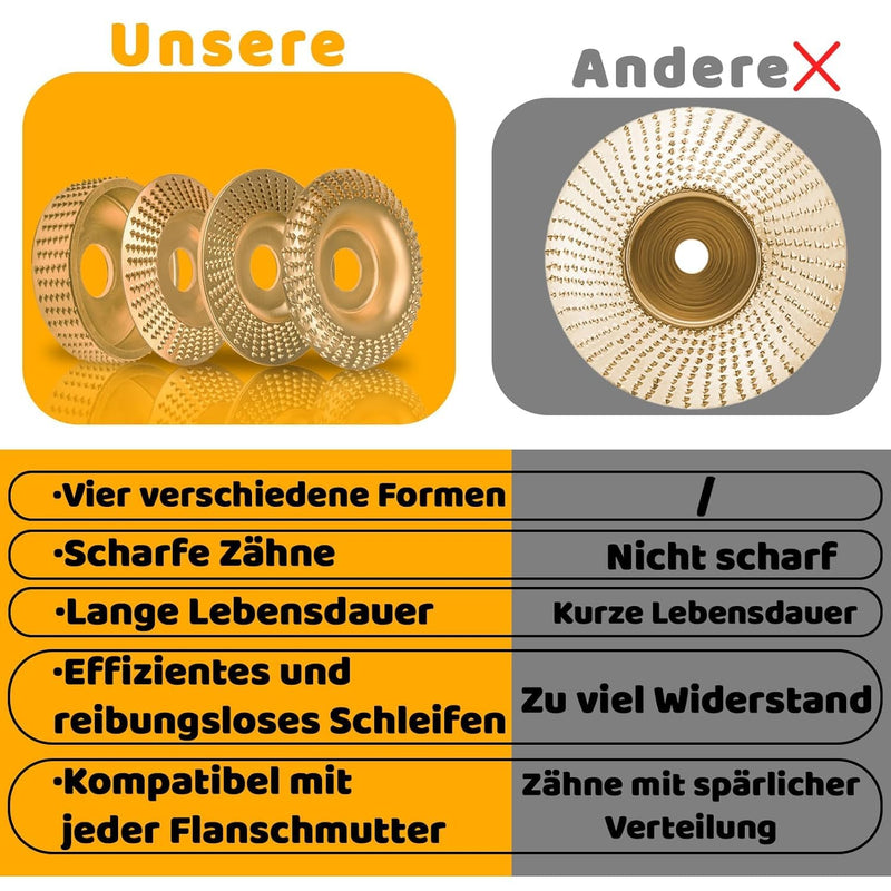 Milling Disc for Angle Grinder Wood 115/125 mm Angle Grinder with 7/8 Inch (22 mm) Wood Sanding Disc Sanding Discs for Shaping, Sanding and Cutting (100 & 75 mm, 4 Pieces, Gold) 100 & 75 mm, 4 pieces