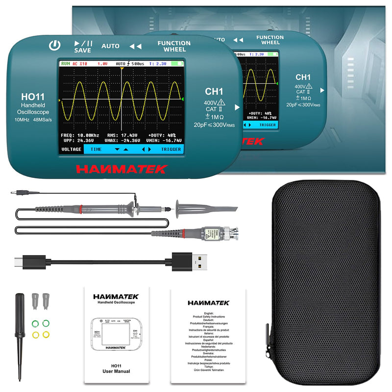 HANMATEK HO11 Handheld Digital Oscilloscope | 10 MHz bandwidth, 48 MSa/s sampling rate, 2.8 inch TFT display, USB rechargeable, practical trigger system for field work HO11 10MHz