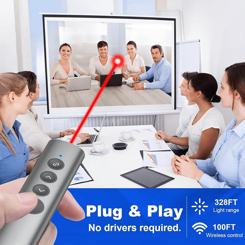 Rechargeable Presentation Clicker, 2 in 1 USB-A USB-C Metal Wireless Remote Powerpoint Slide Clicker with Volume Control for PPT/Mac/Laptop/Computer, Google Slide Advancer Bright Red Light