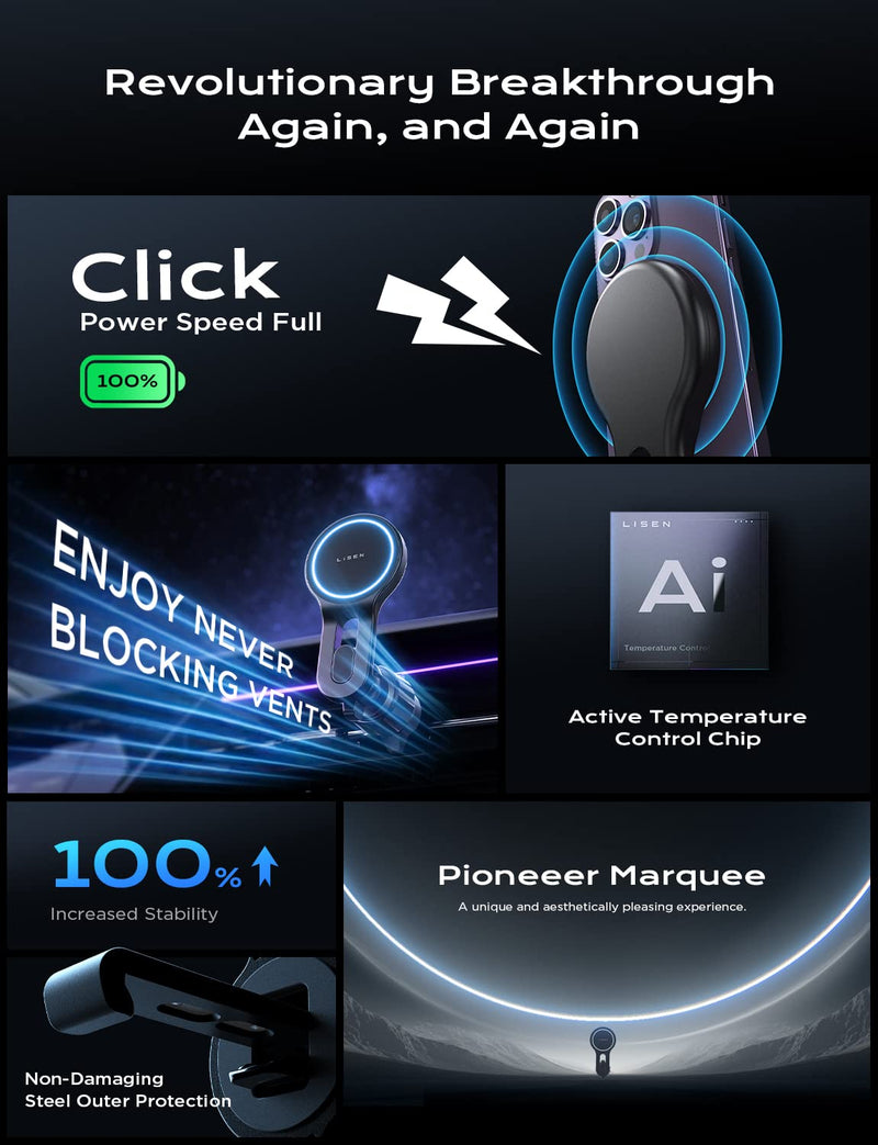 LISEN for 15W MagSafe Car Mount Charger, [Safer & Faster] Vent Magnetic Wireless Car Charger, Car Vent Phone Mount Charger Fits iPhone 16 Pro Max Plus 15 14 13 12, Samsung with MagSafe Case, Red